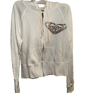 Vintage rare y2k white Roxy zip up sweater sz l